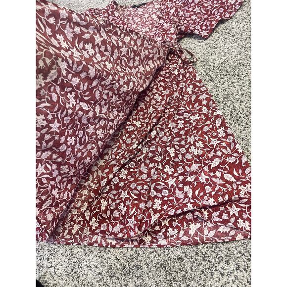 Madewell Wrap Dress Sz S Red Floral‎ Cotton Short Sleeve V-Neck Casual Cottage - Picture 7 of 15